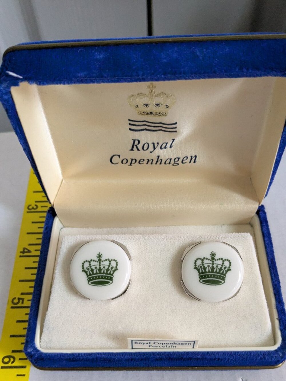 Vintage ROYAL COPENHAGEN Porcelain Green Crown Men's Cuff Links